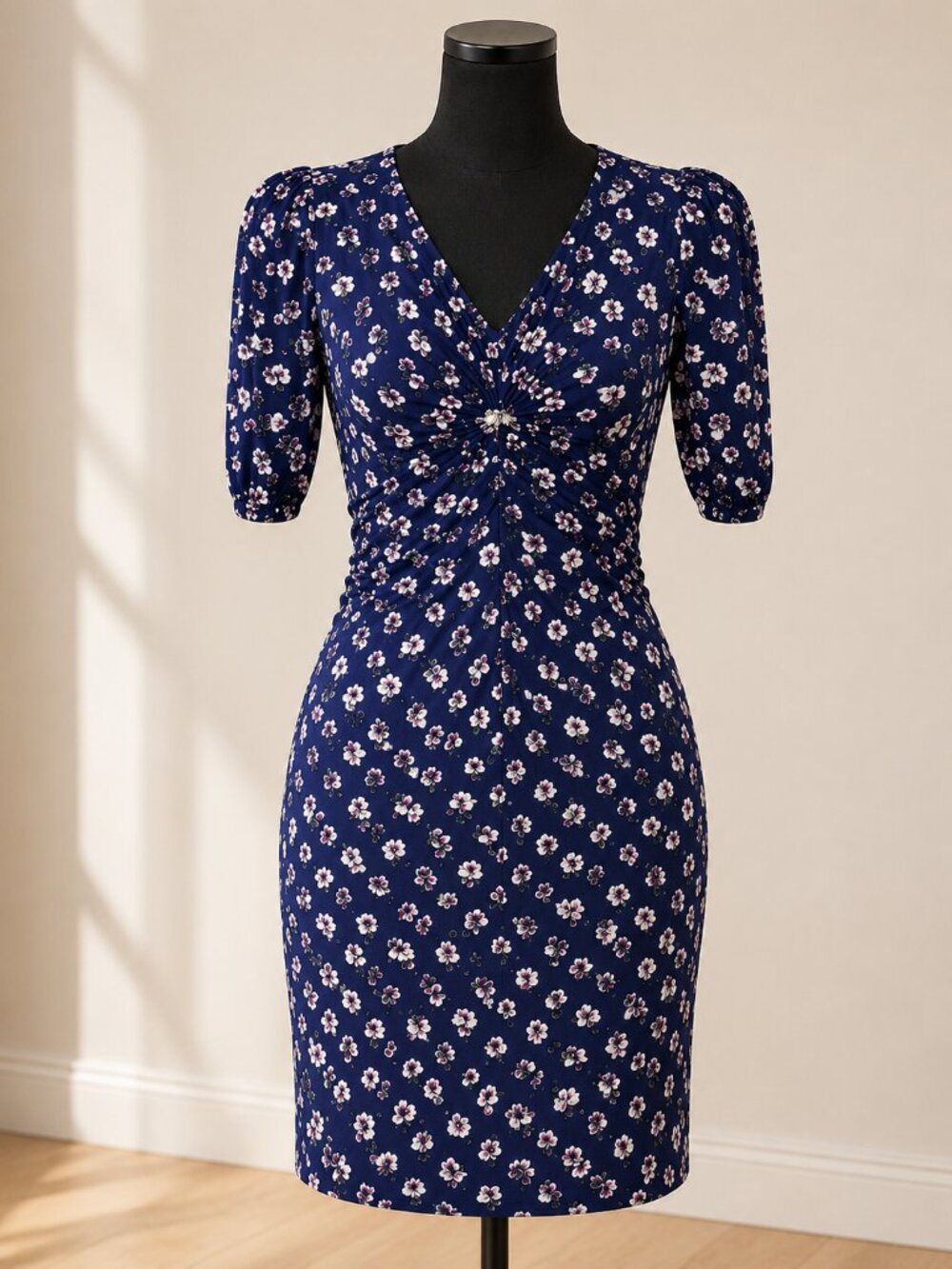 Boden Navy Blue Clove Floral Twist Front Jersey Dress Size 10